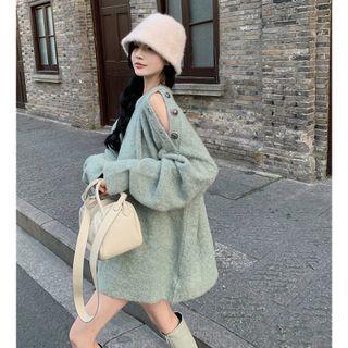 Details Button-shoulder Oversized Sweater Gray - One Size