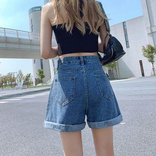 High Waist Roll Up Denim Shorts