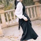 Set: Lantern-sleeve Blouse + A-line Maxi Pinafore Dress