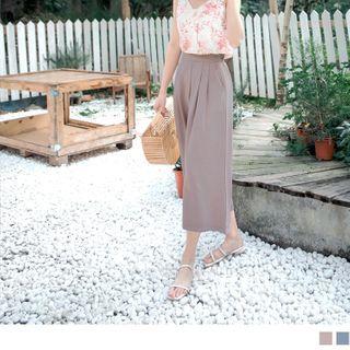High-waist Plain Cropped Wide-leg Pants