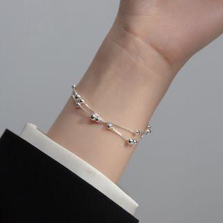 Layered Beaded Necklace Silver - One Size