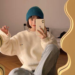 Round-neck Fleece Sweatshirt Off-white - One Size