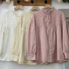 Long-sleeve Ruffle Trim Panel Embroidered Floral Blouse