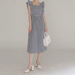 Ruffle-hem Check Tank Dress