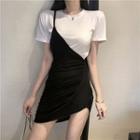 Set: Plain Short-sleeve Slim-fit T-shirt + Sleeveless Dress