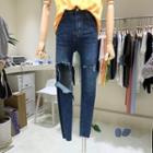 High-waits Distressed Cropped Skinny Jeans