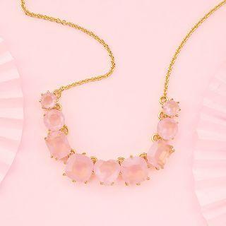 Fashion Elegant Plated Gold Geometric Red Pink Cubic Zirconia Necklace Golden - One Size