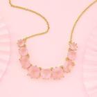 Fashion Elegant Plated Gold Geometric Red Pink Cubic Zirconia Necklace Golden - One Size
