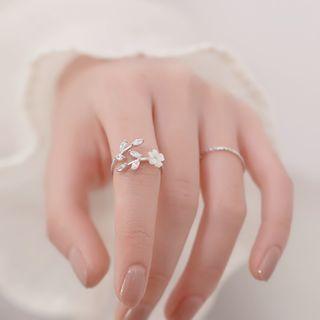 Flower Rhinestone Open Ring Silver - One Size