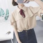 Bow-accent Loose-fit Chiffon Short-sleeve Shirt
