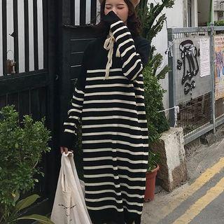 Striped Knit Sweater With Belt / Striped Knit Midi Sweater Dress With Belt