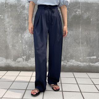 Drawstring-waist Pintuck-front Pants