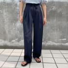 Drawstring-waist Pintuck-front Pants