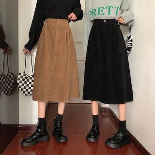 Corduroy High-waist A-line Maxi Skirt