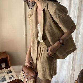 Short-sleeve Single-breasted Blazer / High-waist Shorts