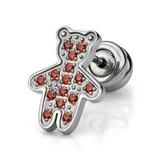Red Crystal Kenny Bear Earring (single) Red - One Size