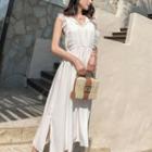 Sleeveless Lace Trim Tie-front Midi A-line Dress