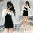 Two-tone Panel Halter-neck Mini Bodycon Dress