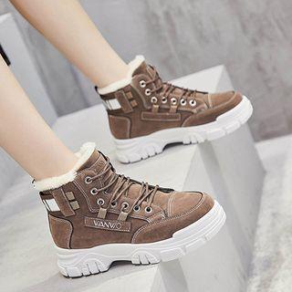 Platform Faux Fur Lined Lace Up Short Boots
