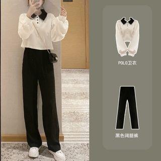Set Of 2: Balloon-sleeve Top + Pants