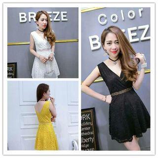 Sleeveless Plain Lace Dress
