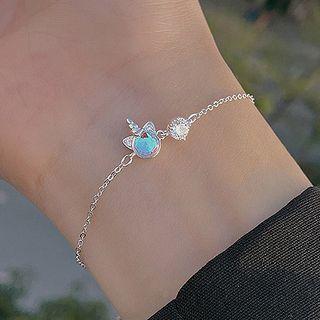 Rhinestone Unicorn Bracelet Silver - One Size