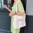 Lettering Cotton Shopper Bag Beige - One Size