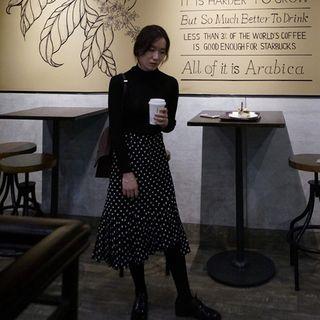Polka Dotted Ruffle Midi Skirt