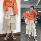 Asymmetric Midi A-line Tiered Skirt