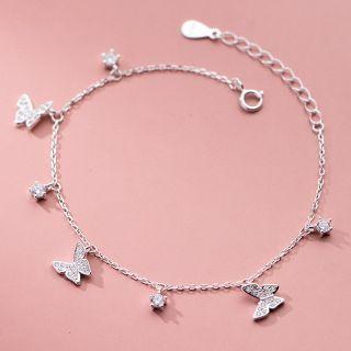 Butterfly Rhinestone Sterling Silver Bracelet S925 Silver - 1 Piece - Silver - One Size