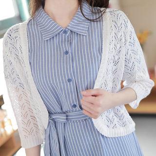 Open-front Cropped Pointelle-knit Cardigan