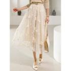 Band-waist Flower-appliqu  Tulle Skirt