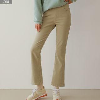Wide Band-waist Boot-cut Pants