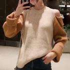 Cutout-shoulder Contrast-color Sweater