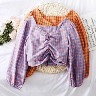 Ruched Plaid Blouse
