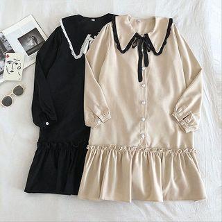 Frilled Trim Long-sleeve Collar Dress