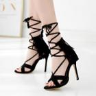 Fringed Lace-up Stiletto Heel Sandals