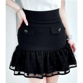 Polka-dot Ruffle Hem Mini Skirt