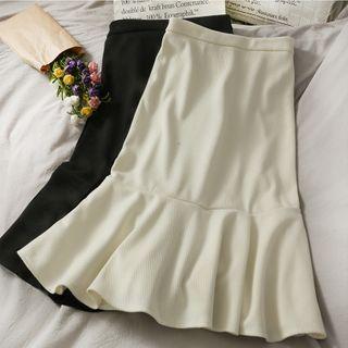 Ruffled-hem Corduroy Midi Skirt