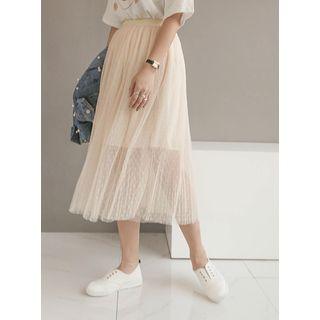 Band-waist Dotted Tulle Skirt