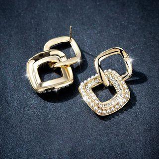 Square Faux Pearl Alloy Dangle Earring 1 Pair - Silver Needle - Gold - One Size