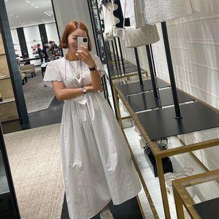 Scalloped Gathered Cotton Long Dress