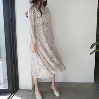 Tie-waist Flroal Print Chiffon Dress