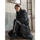 Hooded Raglan-sleeve Long Puffer Coat Black - One Size