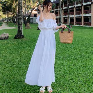 Off-shoulder Short-sleeve Maxi Sundress