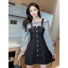 Mock Two-piece Cold-shoulder Long-sleeve Mini A-line Dress