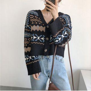 Jacquard Knit Cardigan Black - One Size