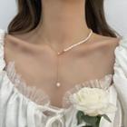 Freshwater Pearl Pendant Alloy Choker Necklace - Pendant - Freshwater Pearl Panel - Gold - One Size