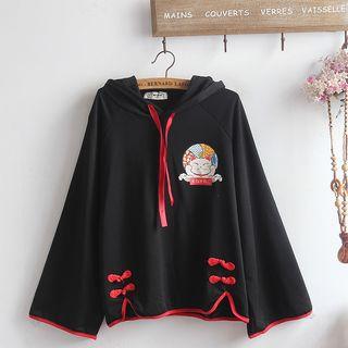 Contrast Trim Cat Printed Hoodie