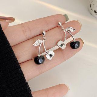 Flower Resin Alloy Dangle Earring 1 Pair - Black & Silver - One Size